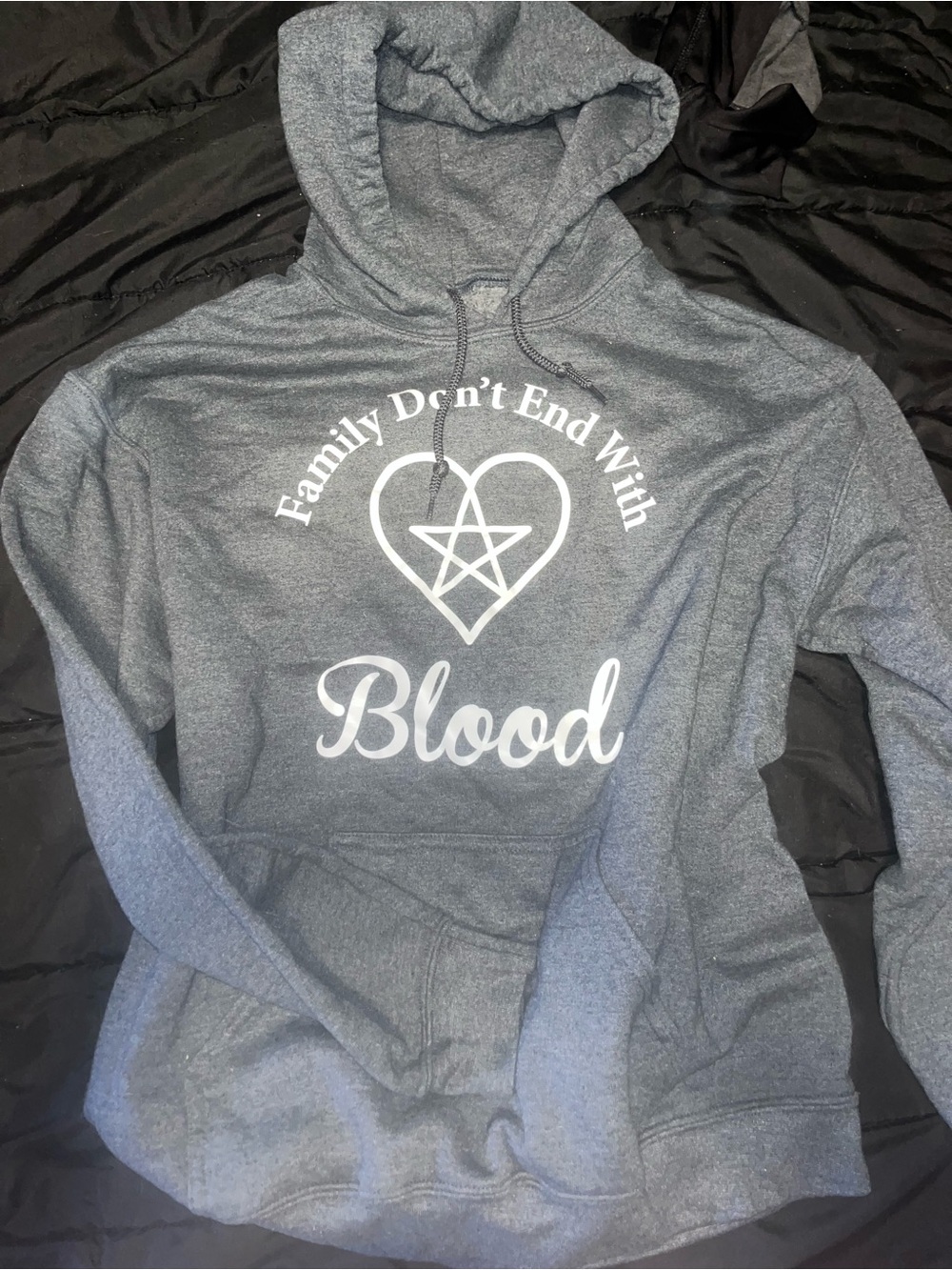 Supernatural Family Don't End With Blood Graphic Hoodie - Gray size medium